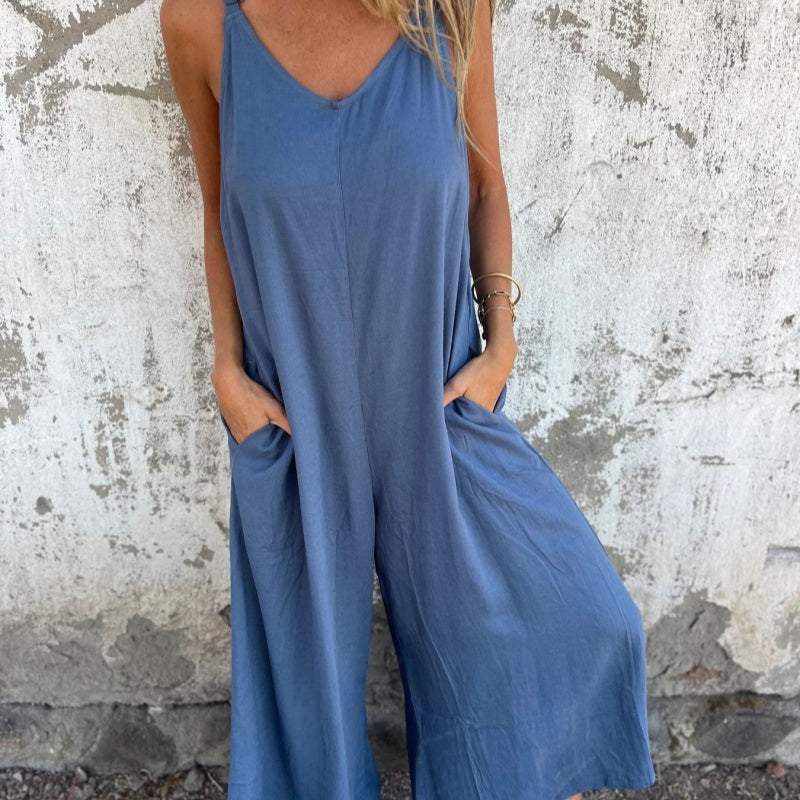 Loose cotton linen jumpsuit