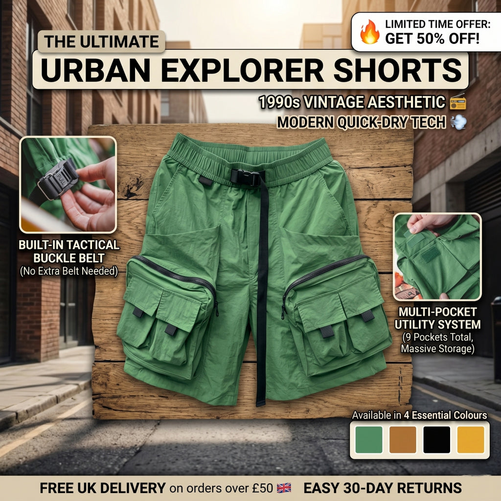 👫 Unisex Retro Multi-Pocket Cargo Shorts 🛠️ - Quick-Dry Tech Fabric 💨 - Vintage Urban Utility Shorts 🛹