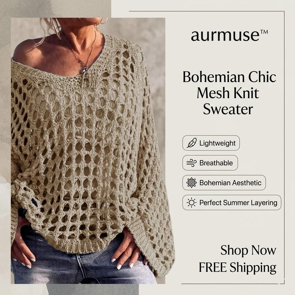 Bohemian Chic V-Neck Mesh Knit Sweater