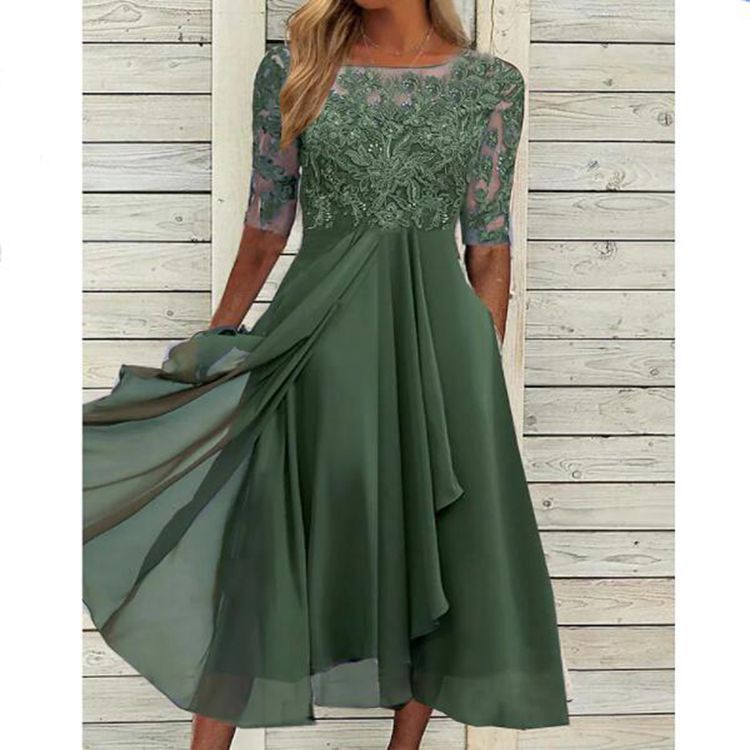 ⚡Hot Sales-50% OFF🔥Elegant Lace Patchwork Chiffon Dress