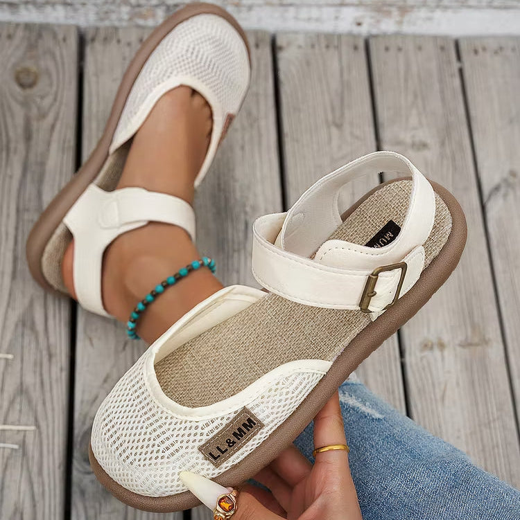⏰Limited Time 50% OFF🔥 Women's Breathable Mesh Sandals with Adjustable Ankle Strap, Walking Casual Flat Shoes
