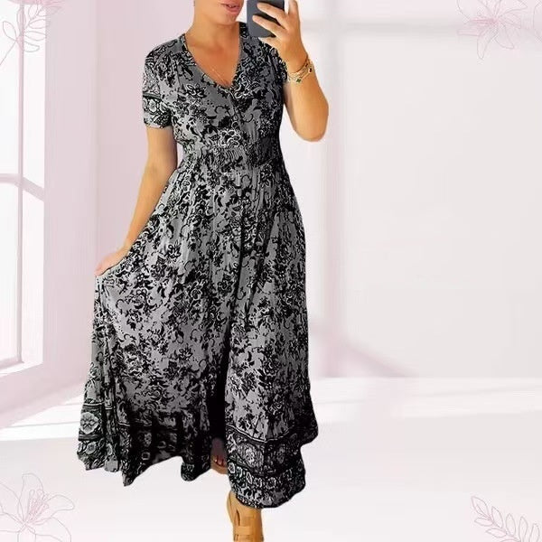 Elegant Women's V-Neck Printed Dress