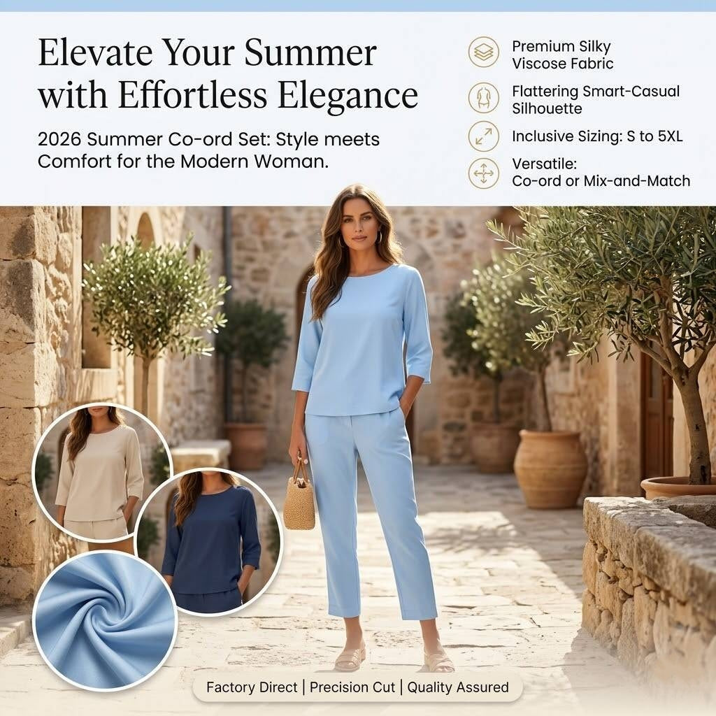 ✨(50% OFF!) 2026 Women's Relaxed Fit Co-ord Set - Solid Colour Summer Suit (Size S-5XL) - Breathable & Elegant