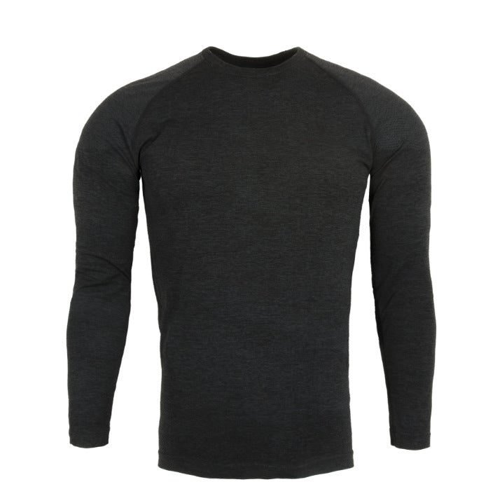 Seamless Muscle-Fit Long Sleeve Gym Top | Physique-Enhancing Jacquard Knit Training T-Shirt | Quick-Dry Activewear for Men