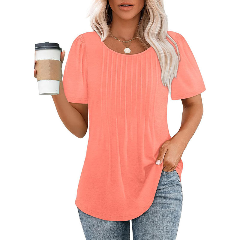 💕Last day promotionWomens💕 T-Shirts Short SleevePleated Dressy Casual ScoopedNeck Summer Tops Blouses
