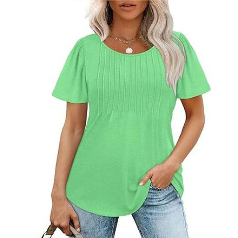 💕Last day promotionWomens💕 T-Shirts Short SleevePleated Dressy Casual ScoopedNeck Summer Tops Blouses