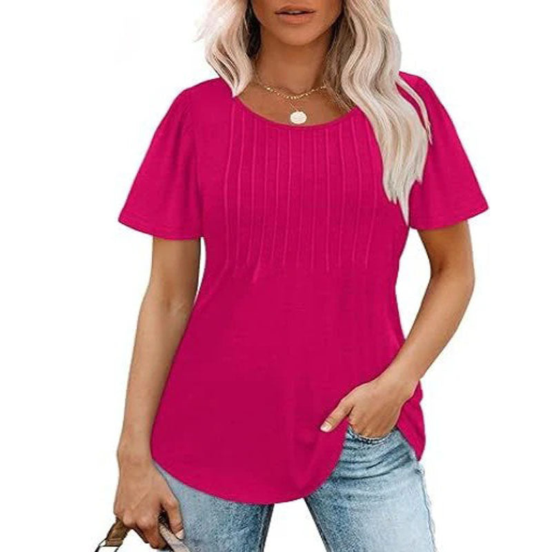 💕Last day promotionWomens💕 T-Shirts Short SleevePleated Dressy Casual ScoopedNeck Summer Tops Blouses
