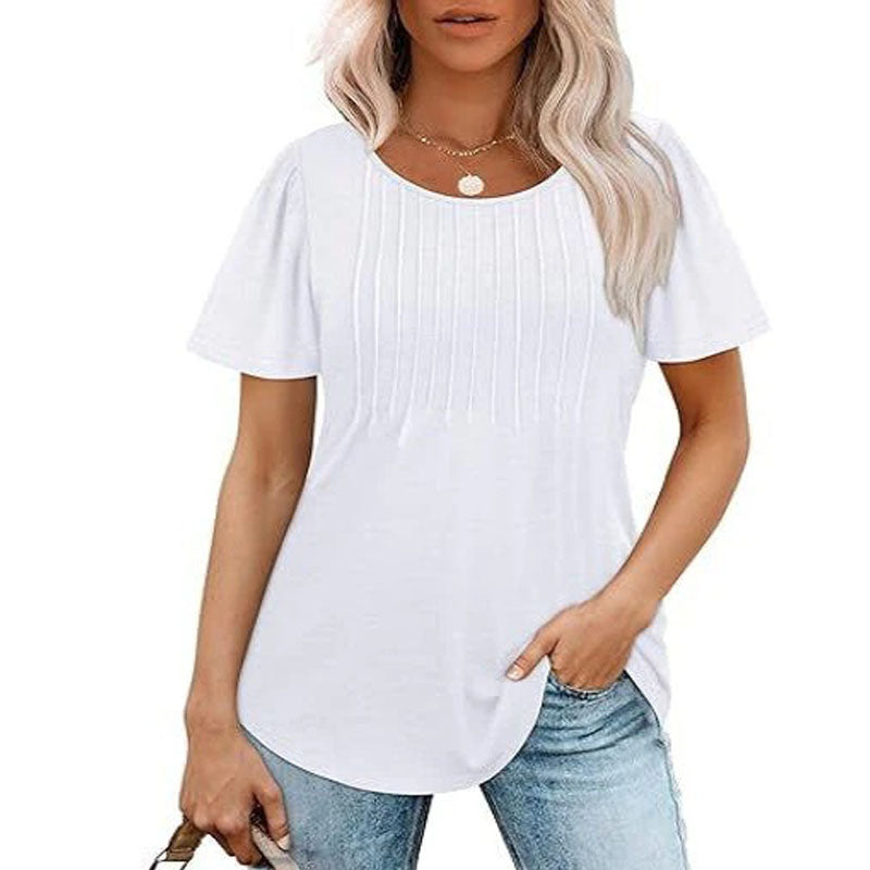 💕Last day promotionWomens💕 T-Shirts Short SleevePleated Dressy Casual ScoopedNeck Summer Tops Blouses