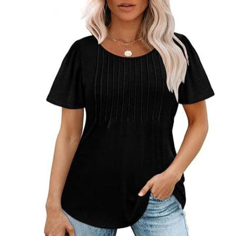 💕Last day promotionWomens💕 T-Shirts Short SleevePleated Dressy Casual ScoopedNeck Summer Tops Blouses
