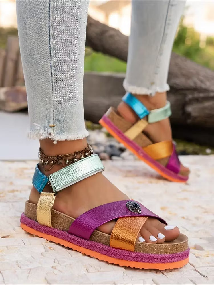 ⏰Blitzangebot 50% RABATT🔥 Sommersandalen im Boho-Stil mit Keilabsatz, Dopamin-Flip-Flops