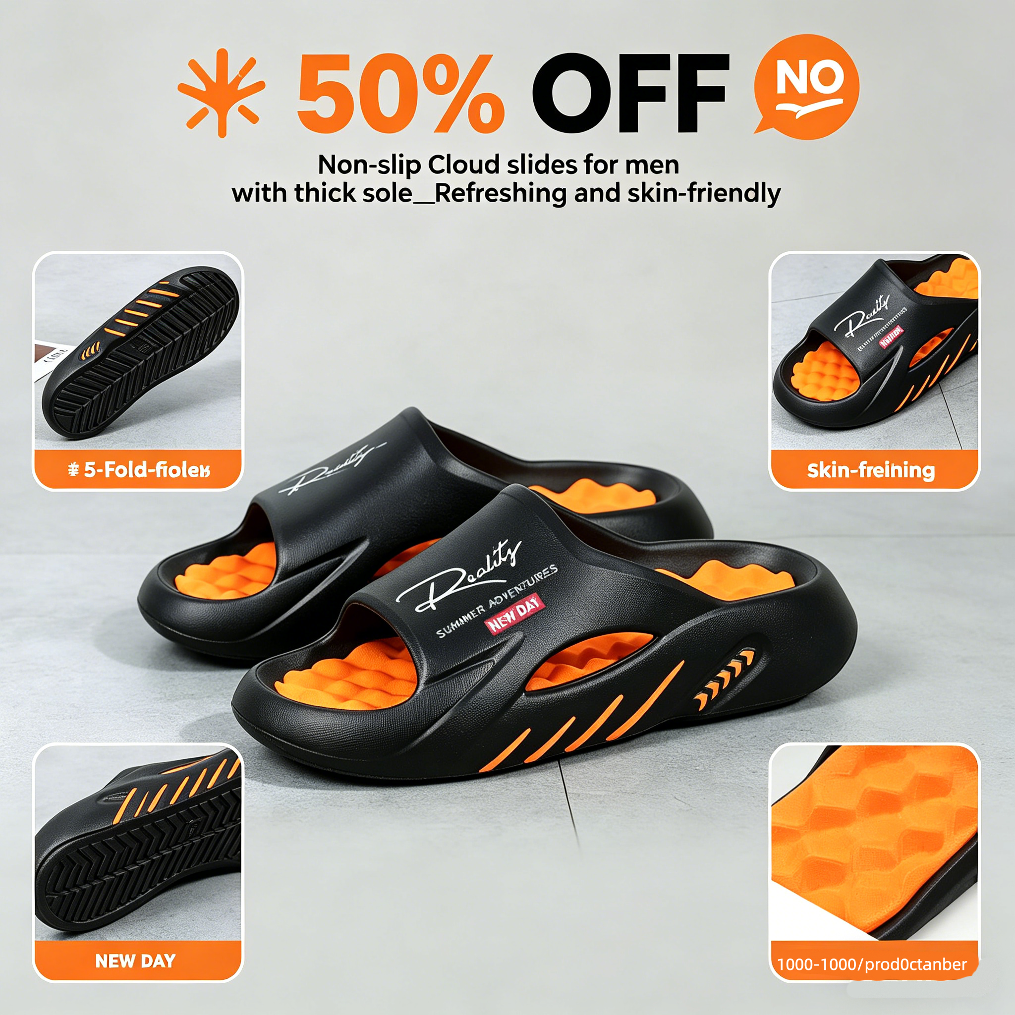 💥50% OFF 🦶Non-slip Cloud slides for men with thick sole🌊Refreshing and skin-friendly