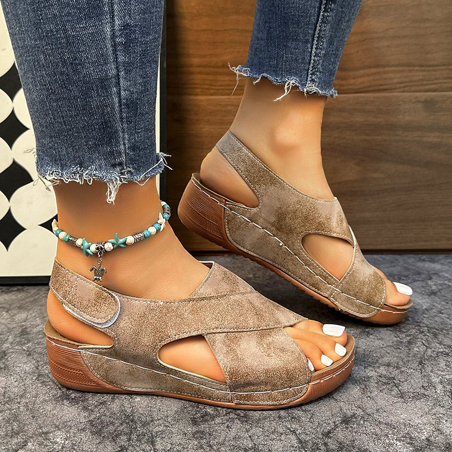 Women's Plus Size Color Block Wedge Heel Sandals