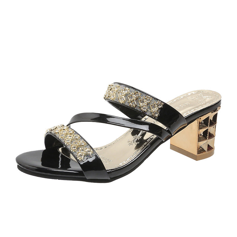 Women's Rhinestone Block Heel Sandals