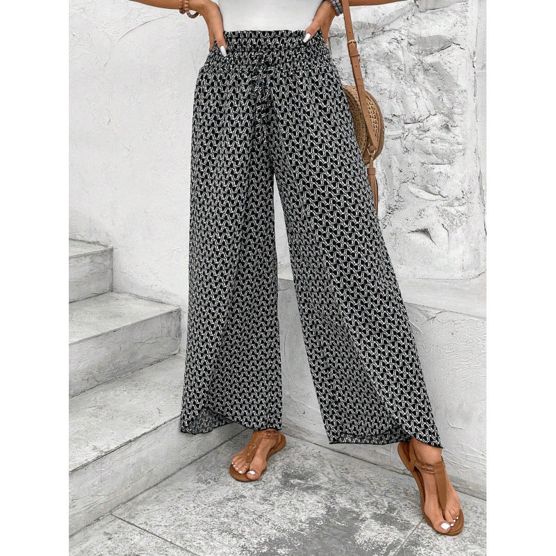 Lightweight Flowing Casual Wear Leg Trousers with Elastic Waist