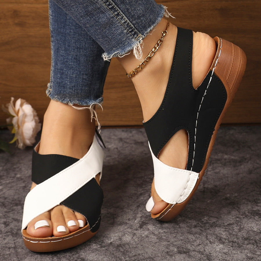 Women's Plus Size Color Block Wedge Heel Sandals