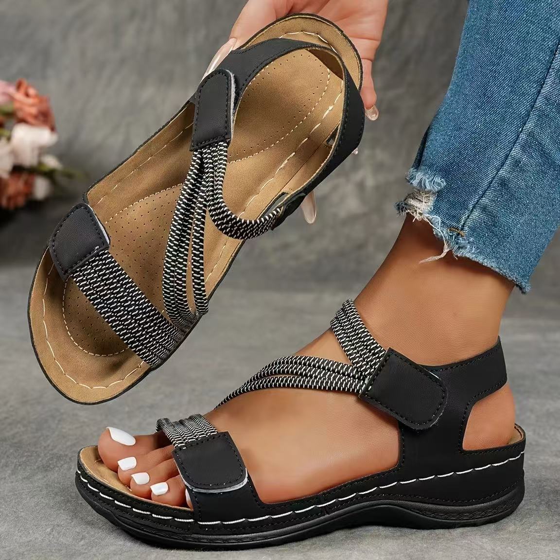 Women's Adjustable Velcro Strap Platform Wedge Sandals