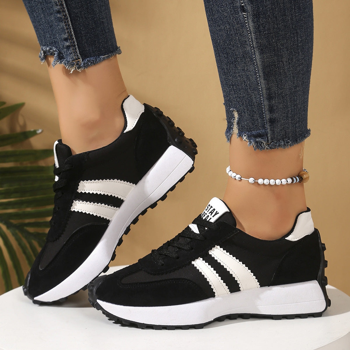 Women's Retro Striped Casual Sneakers