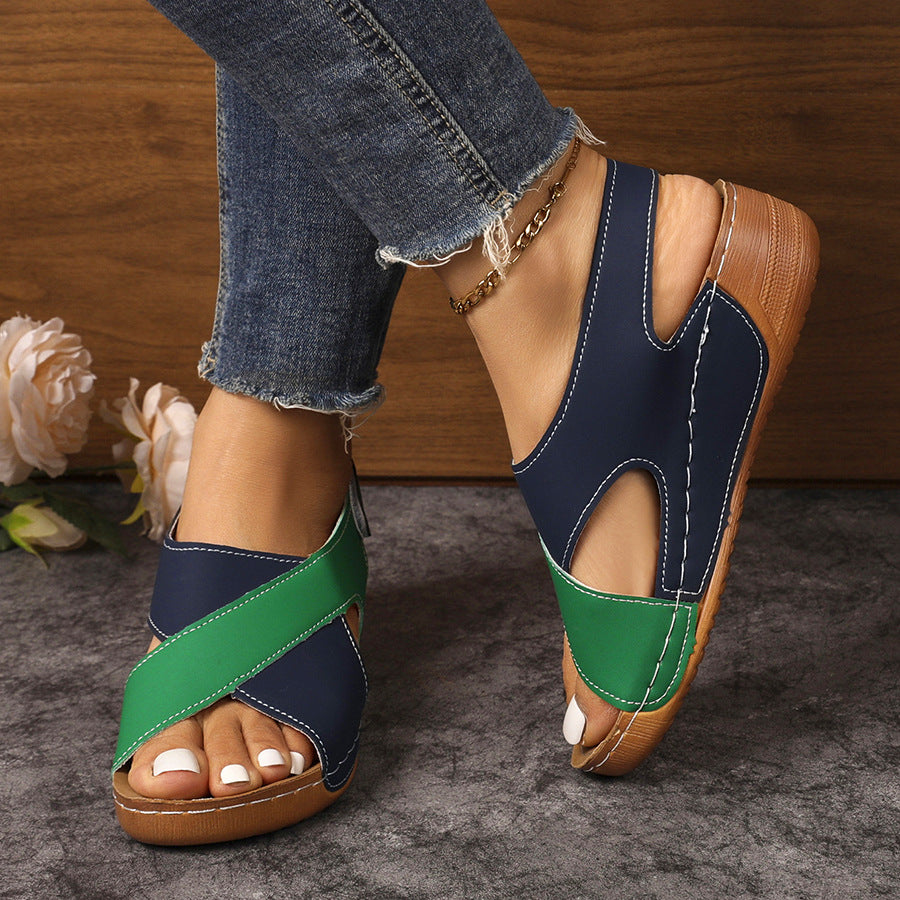 Women's Plus Size Color Block Wedge Heel Sandals