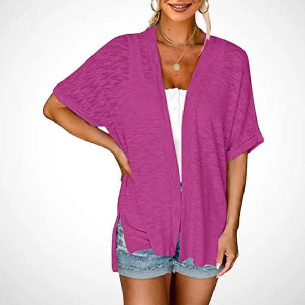 Womens Lightweight Cardigan 2026 Summer Short Sleeve Open Front Beach Coverup Vacation Outdoorfun Knitwear Comfort Casual Loose Minimalist Basic Knitting Batwing Shortsleeve Tops Womenswear
