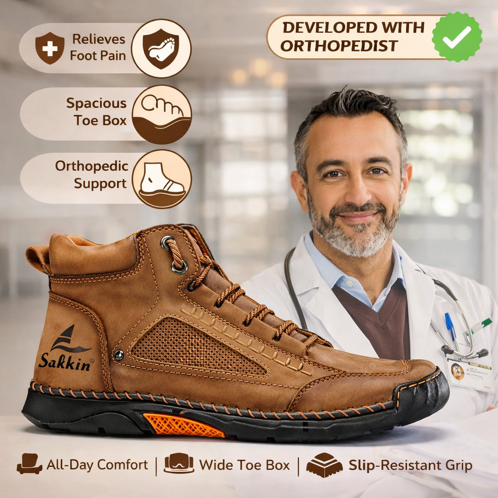 (🎁#1 Best Seller) Men's Comfortable Handmade Leather Boots – Waterproof, Arch Support, Pressure Relief, Spacious Toe Box Outdoor Leather Shoes