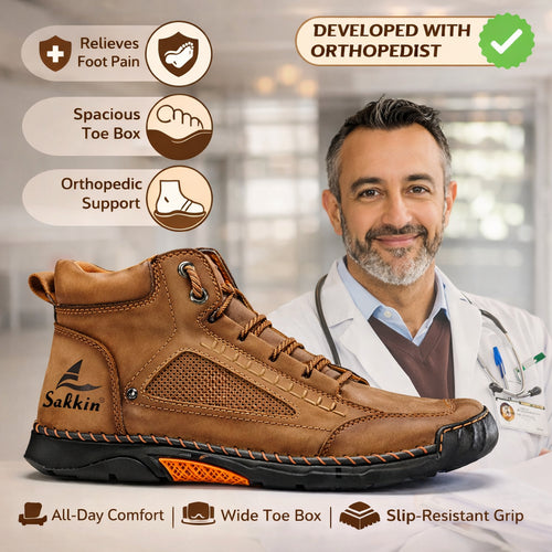 (🎁#1 Best Seller) Men's Comfortable Handmade Leather Boots – Waterproof, Arch Support, Pressure Relief, Spacious Toe Box Outdoor Leather Shoes