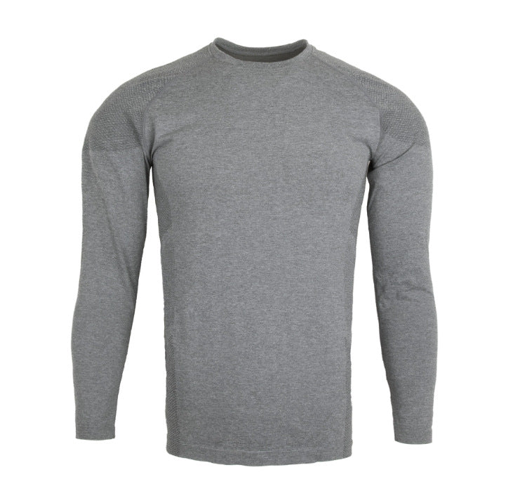 Seamless Muscle-Fit Long Sleeve Gym Top | Physique-Enhancing Jacquard Knit Training T-Shirt | Quick-Dry Activewear for Men