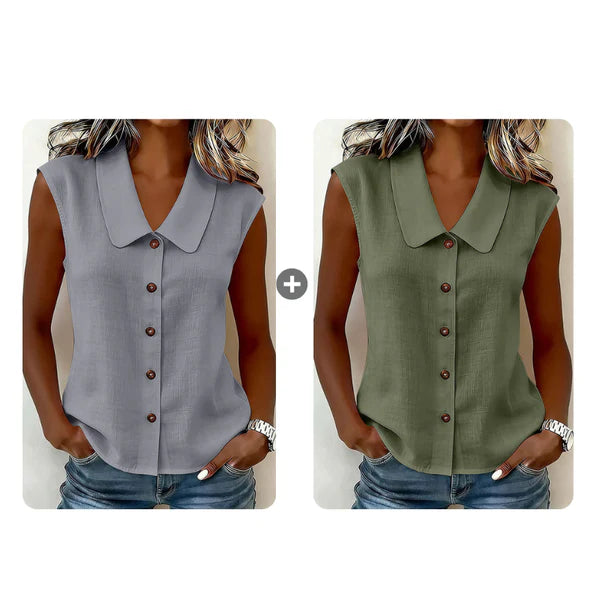 Women's Elegant Collared Sleeveless Button Down Blouse, Casual Textured Tank Shirt Top