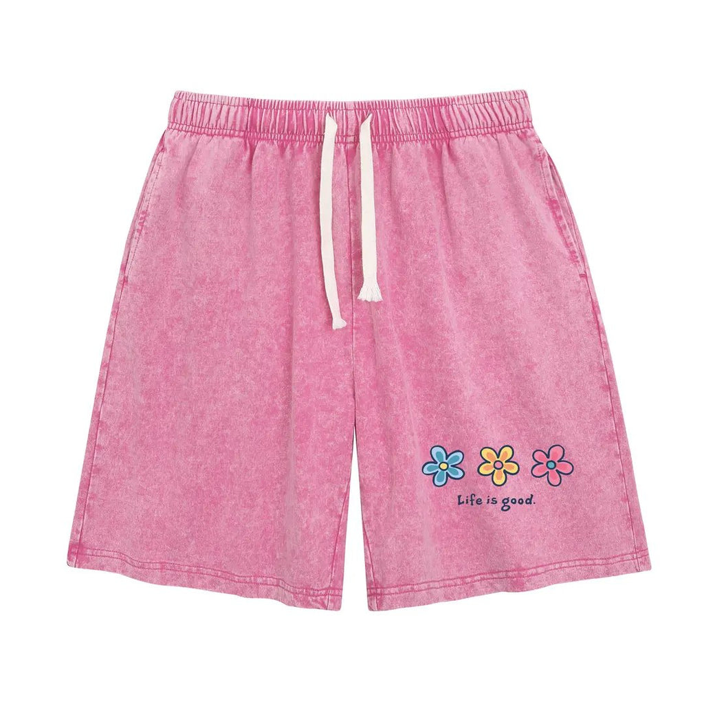 Women's Soft Polyester Blend Washed Floral Shorts, Casual Summer Travel Streetwear Bottoms