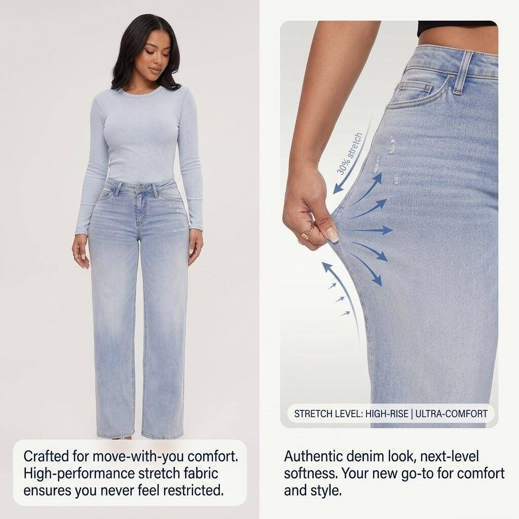 💙50%OFF| Ultra-Stretch High-Waist Wide Leg Jeans - Premium Comfort Fit 👖✨