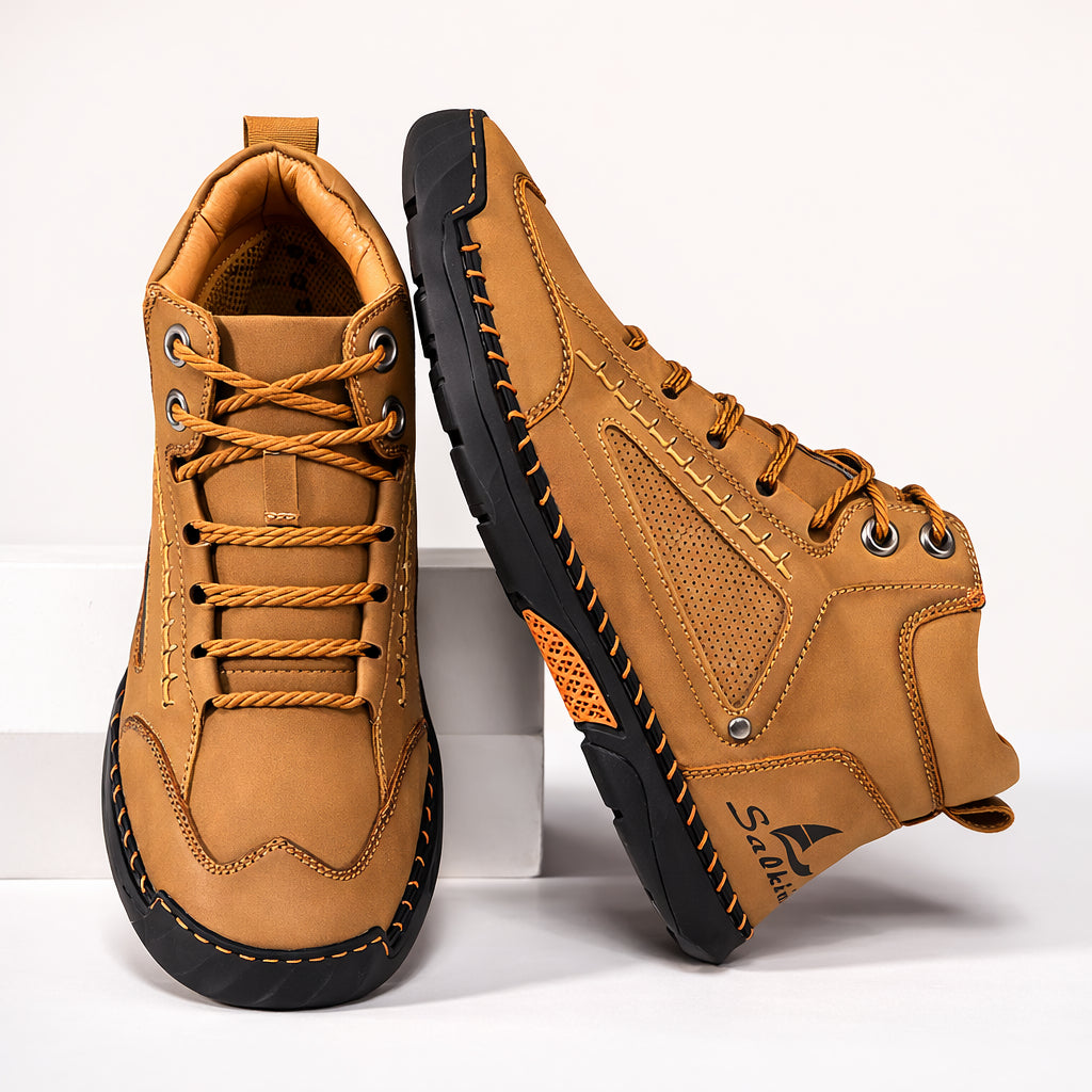 (🎁#1 Best Seller) Men's Comfortable Handmade Leather Boots – Waterproof, Arch Support, Pressure Relief, Spacious Toe Box Outdoor Leather Shoes