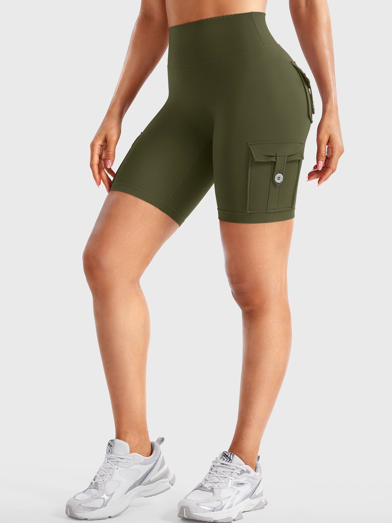 High Waist Cargo Yoga Shorts – Button Pockets, Butt Lift &amp; Ultra-Breathable