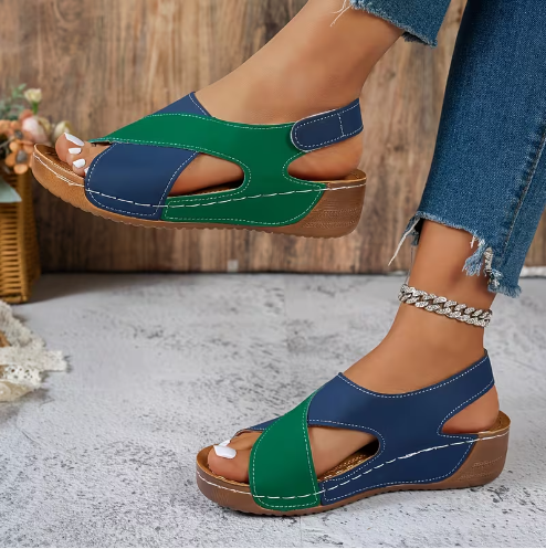 Women's Plus Size Color Block Wedge Heel Sandals