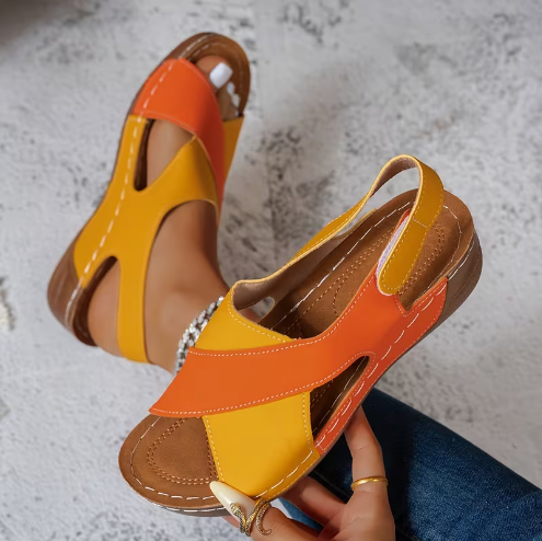 Women's Plus Size Color Block Wedge Heel Sandals