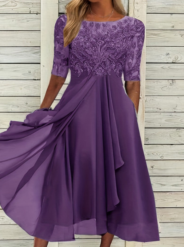 ⚡Hot Sales-50% OFF🔥Elegant Lace Patchwork Chiffon Dress