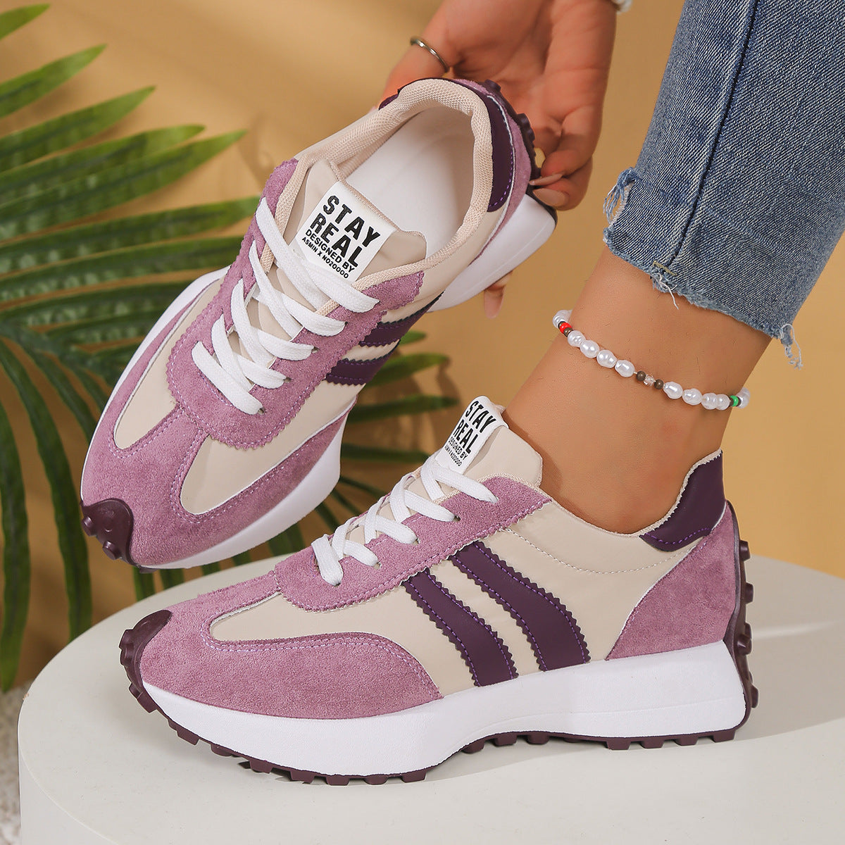 Women's Retro Striped Casual Sneakers