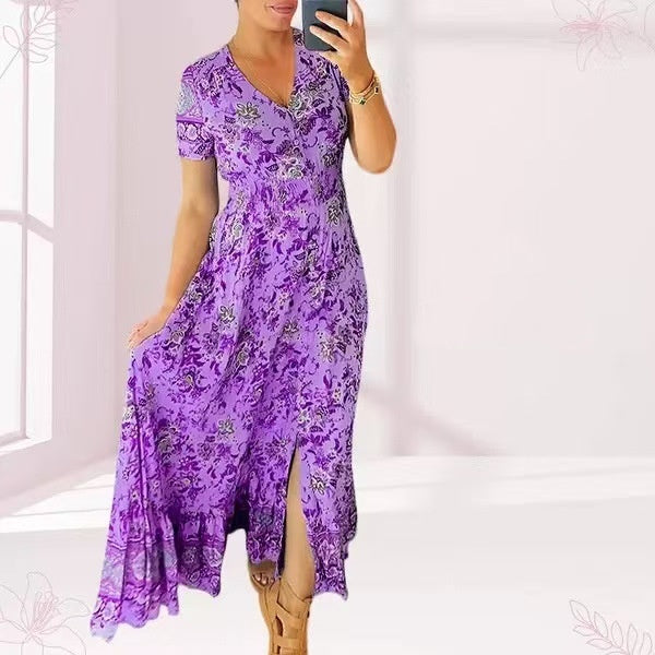 Elegant Women's V-Neck Printed Dress