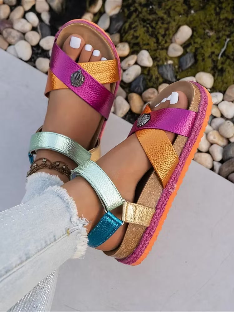 ⏰Blitzangebot 50% RABATT🔥 Sommersandalen im Boho-Stil mit Keilabsatz, Dopamin-Flip-Flops
