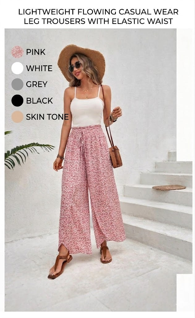 Lightweight Flowing Casual Wear Leg Trousers with Elastic Waist