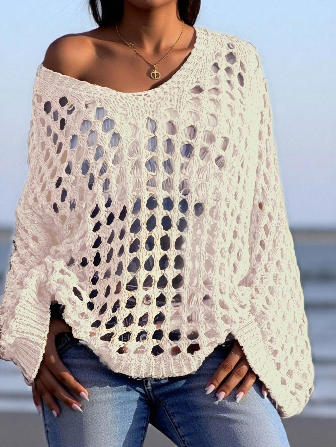 Bohemian Chic V-Neck Mesh Knit Sweater