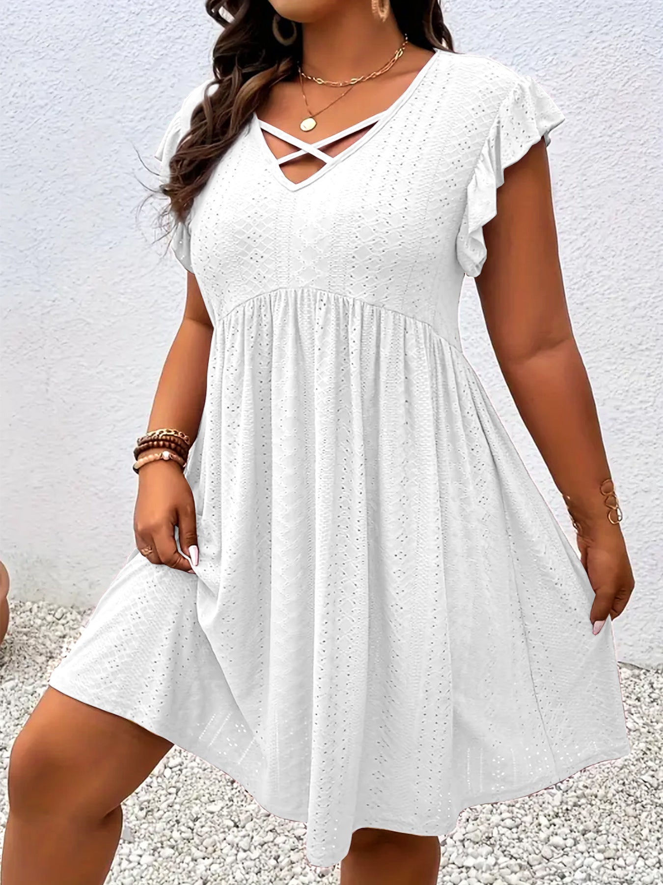 Women's V-Neck Dress with Petal Sleeves