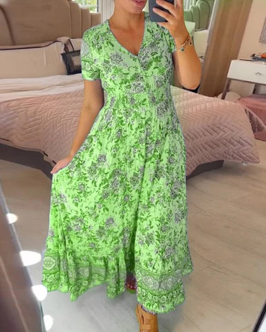 Elegant Women's V-Neck Printed Dress