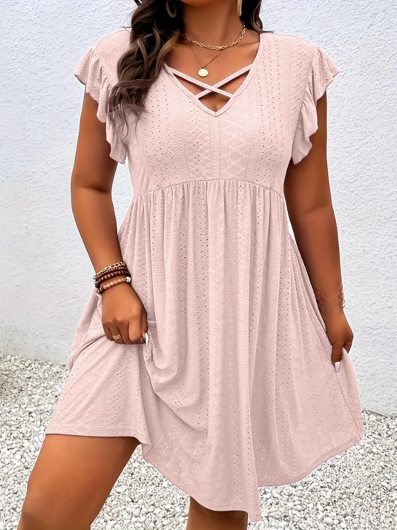 Women's V-Neck Dress with Petal Sleeves