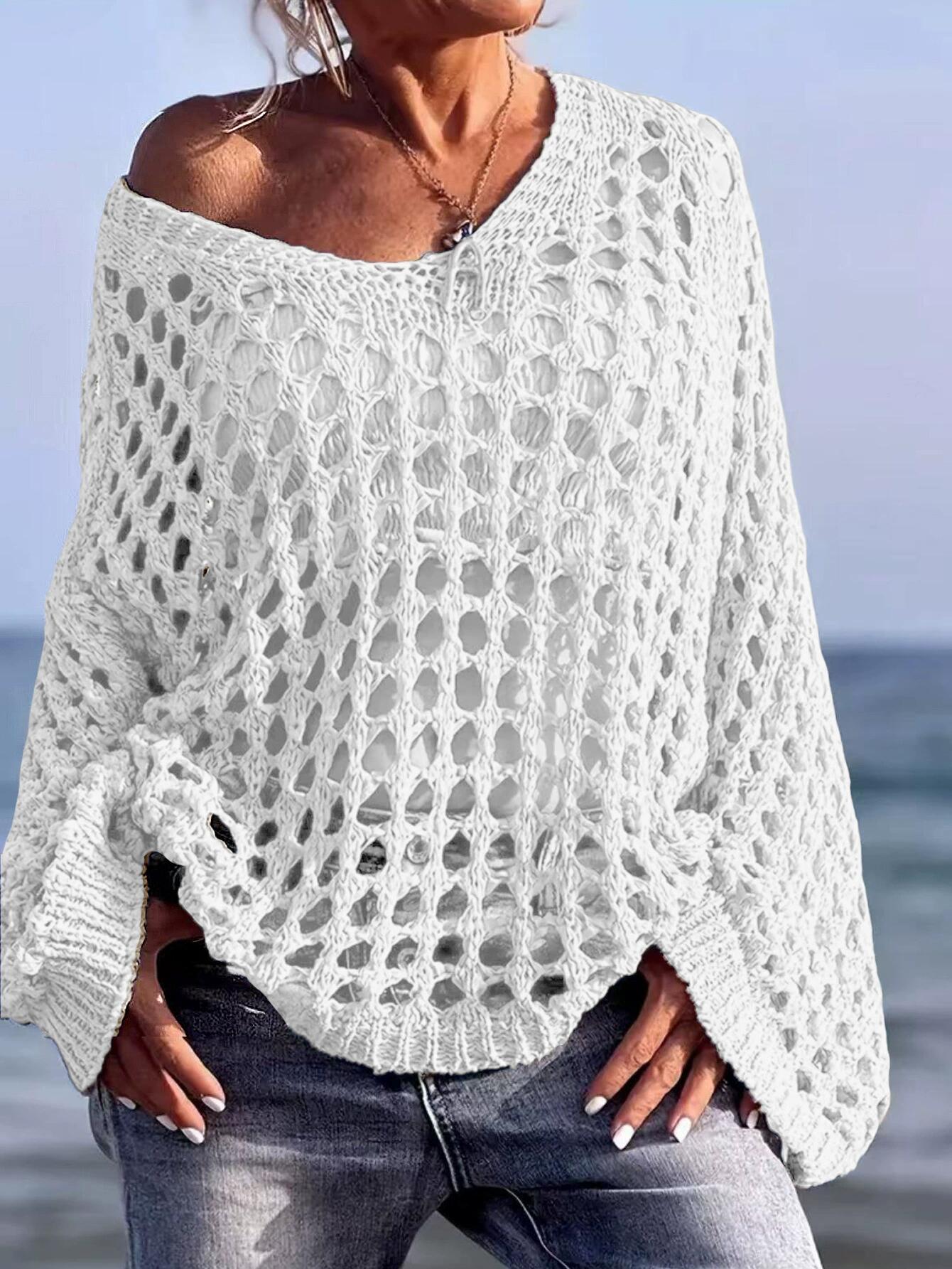 Bohemian Chic V-Neck Mesh Knit Sweater