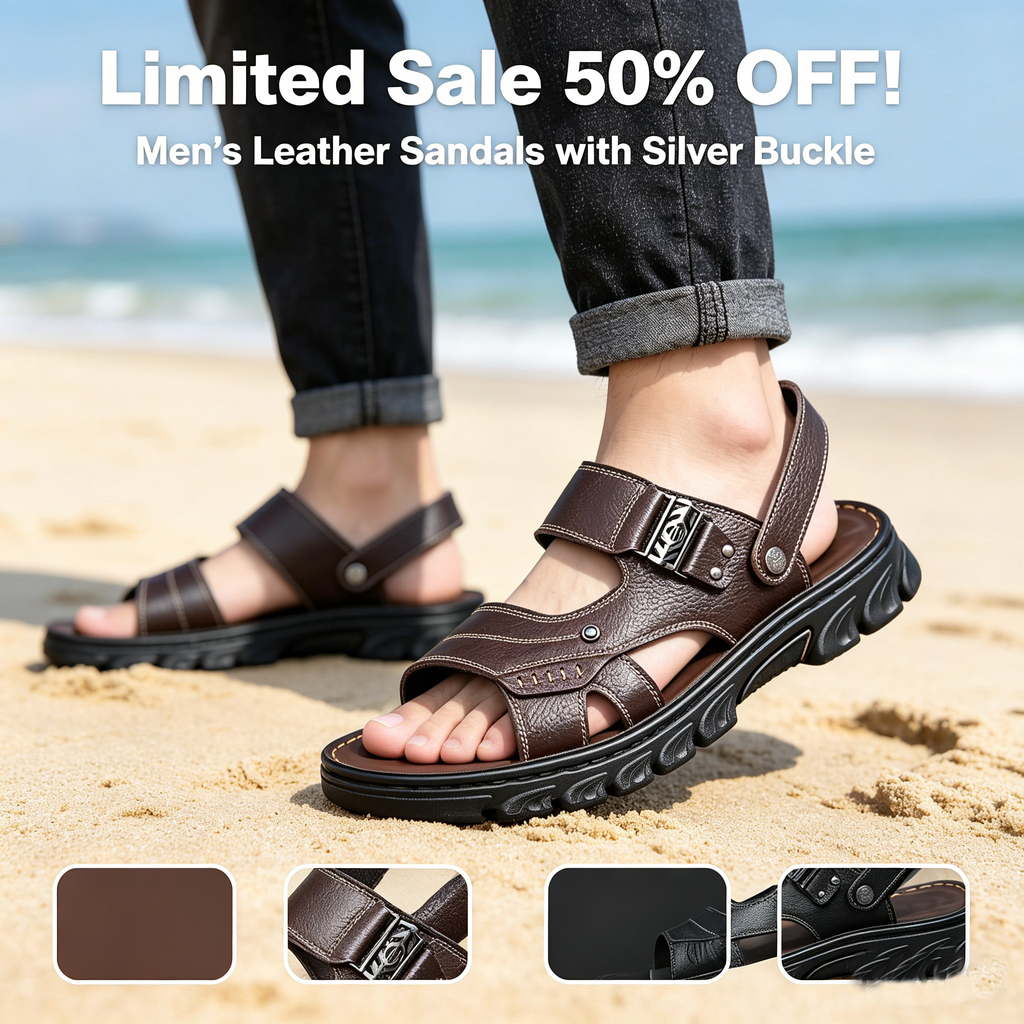 Men’s Leather Sandals with Silver Buckle