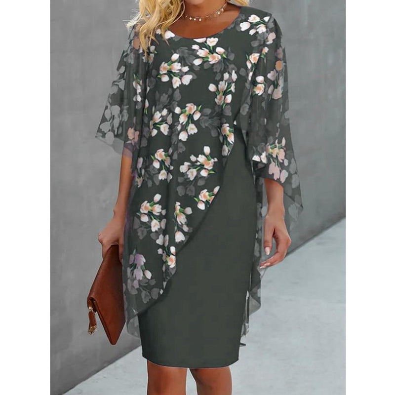 Elegant Printed Chiffon Two-Piece Dress