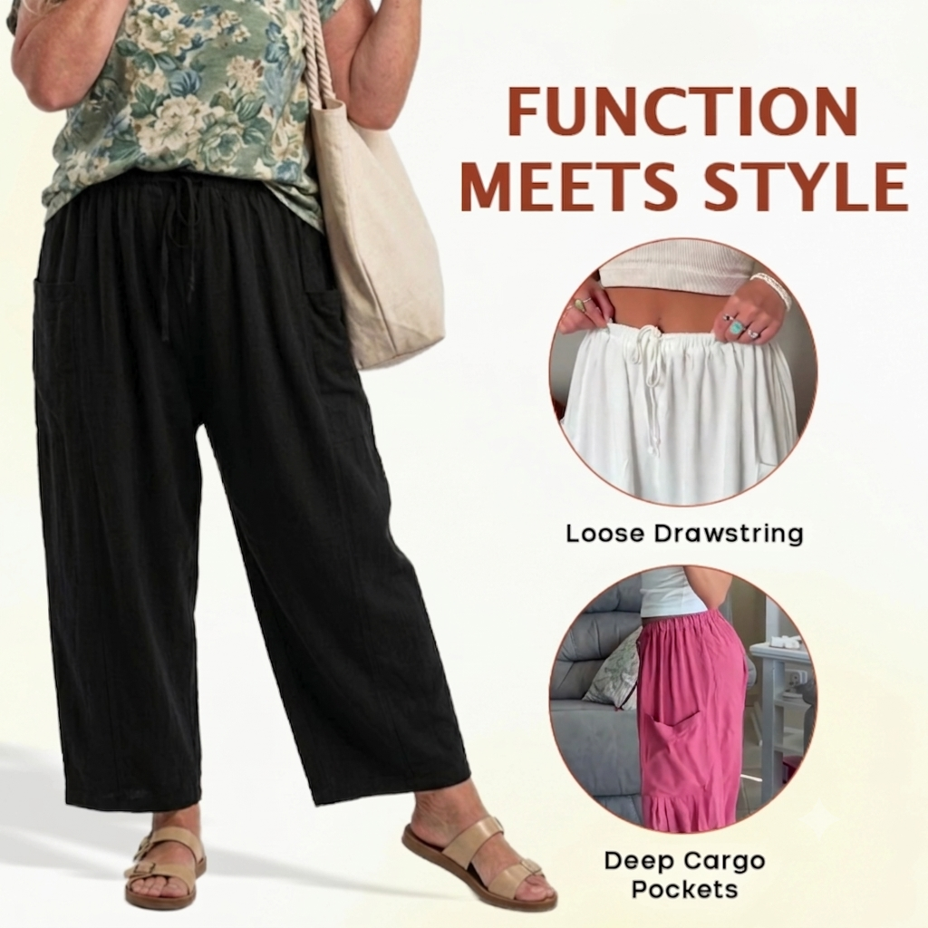 Women Comfort Lightweight Linen Wide Leg Cargo Pants