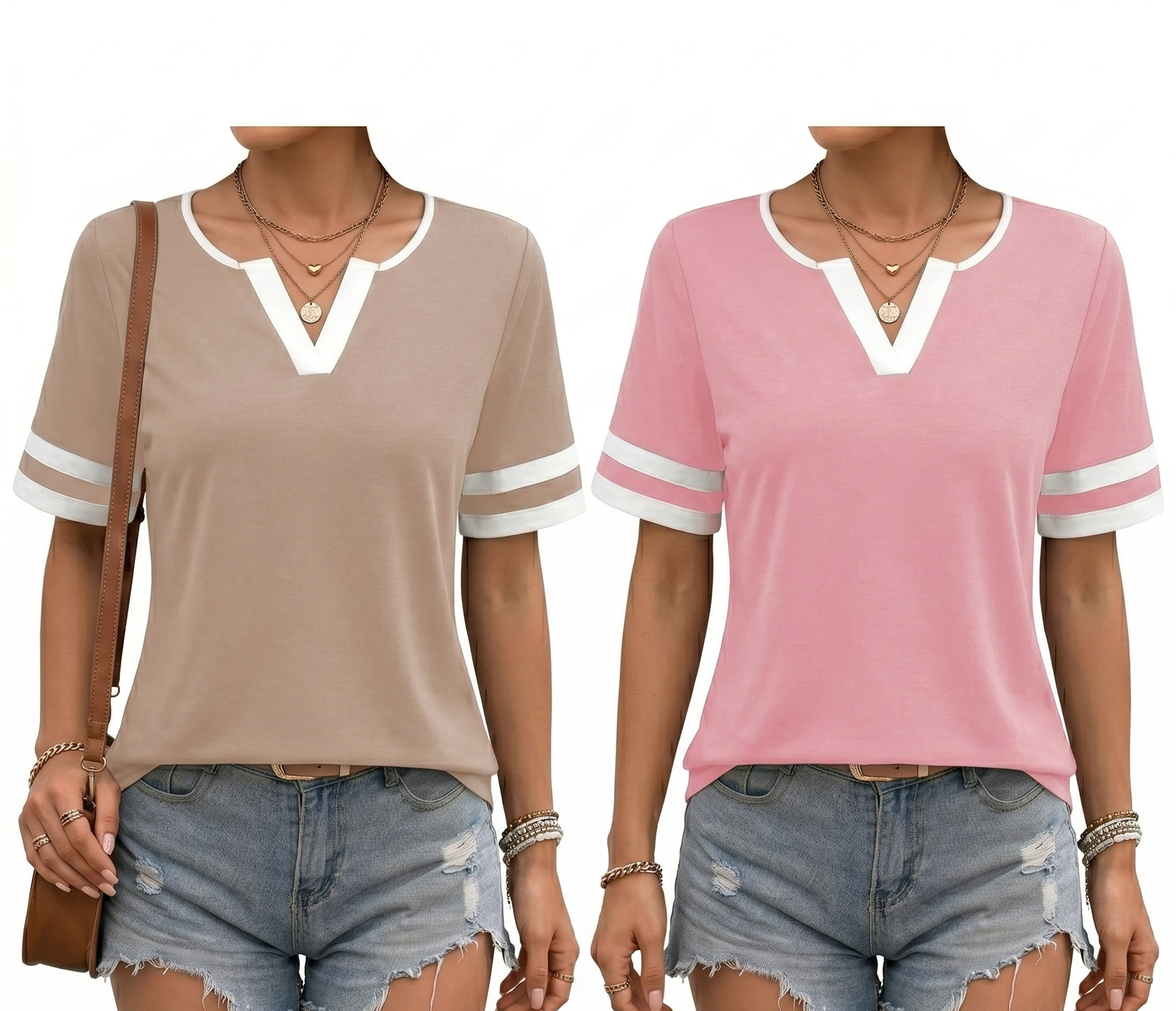 ✨Women's V-Neck Short Sleeve Fitted Striped Breathable Top for Daily Wear