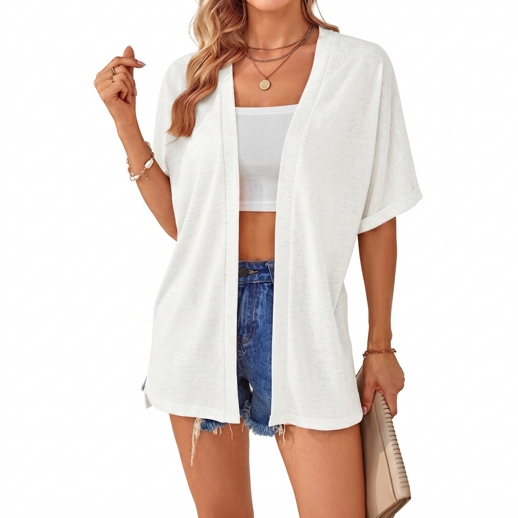 Womens Lightweight Cardigan 2026 Summer Short Sleeve Open Front Beach Coverup Vacation Outdoorfun Knitwear Comfort Casual Loose Minimalist Basic Knitting Batwing Shortsleeve Tops Womenswear