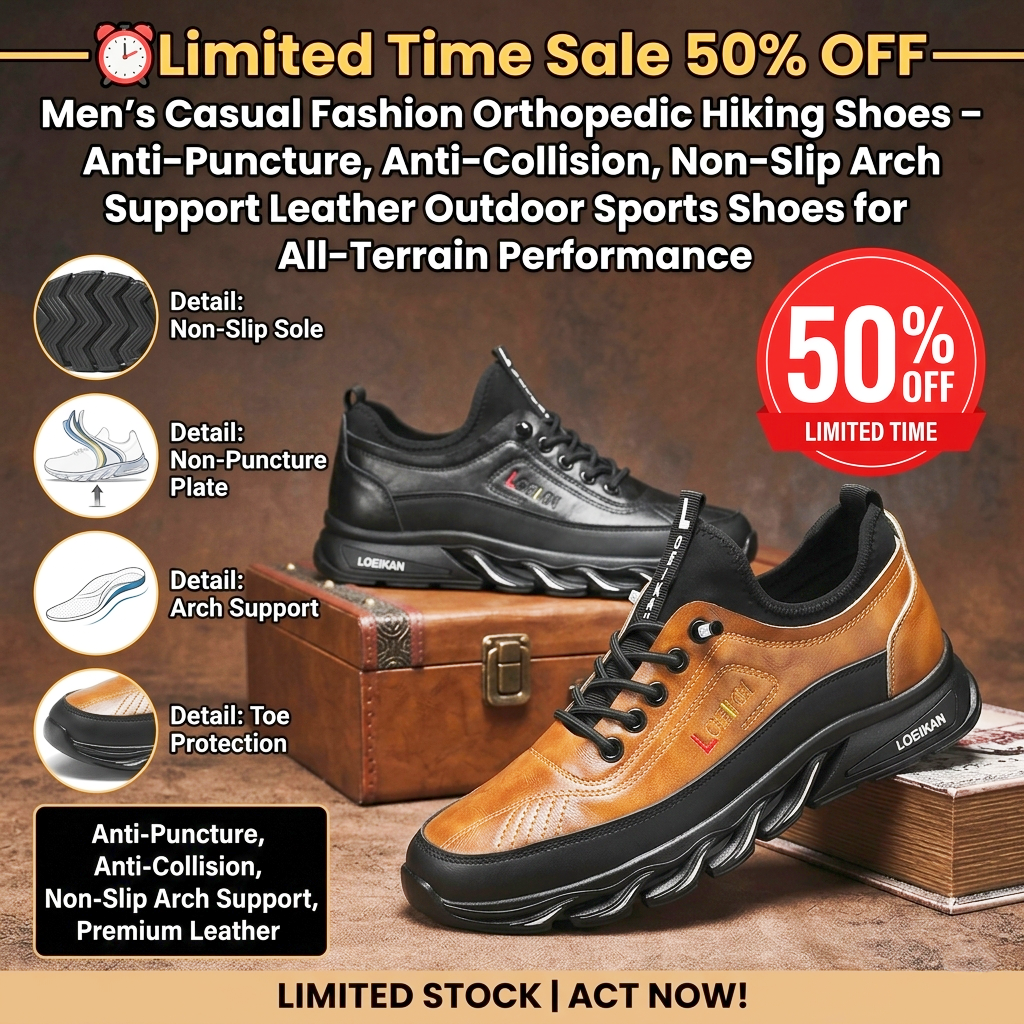 ⏰Limited Time Sale 50% OFF-Men's Casual Fashion Orthopedic Hiking Shoes – Anti-Puncture, Anti-Collision, Non-Slip Arch Support Leather Outdoor Sports Shoes for All-Terrain Performance