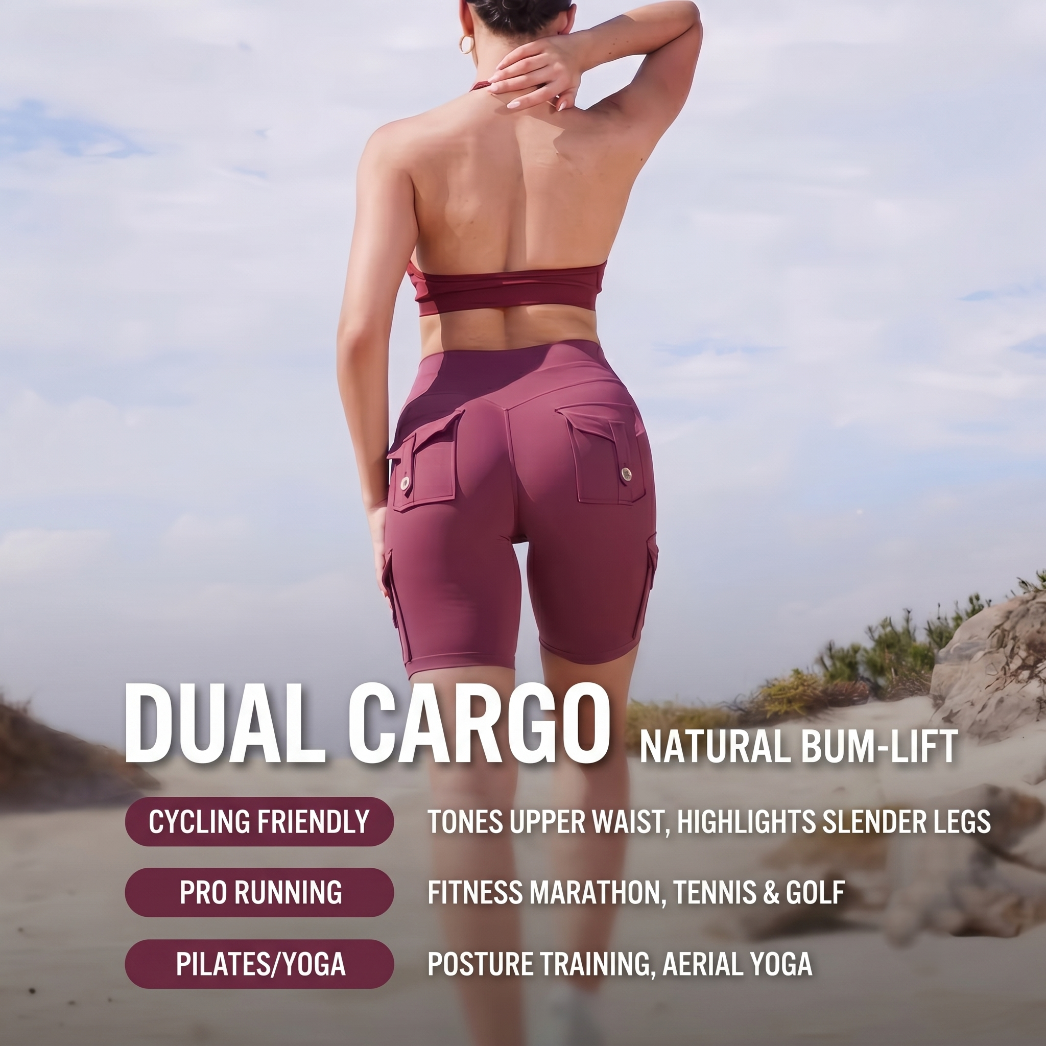 High Waist Cargo Yoga Shorts – Button Pockets, Butt Lift &amp; Ultra-Breathable